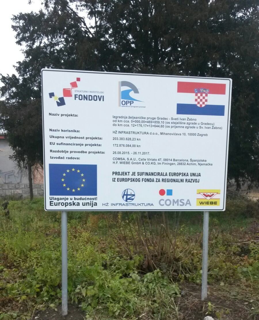 radna ploča projekta sufinanciranog iz fondova EU gradnja pruge