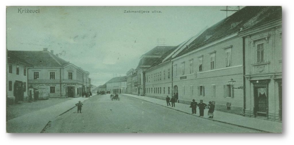 Križevci na kraju 19. st. - županijska palača, u čijem je južnom krilu  djelovalo Kr. više gospodarsko i šumarsko učilište