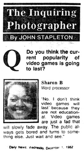 Izrezak iz novina “Daily News” iz 1982. godine koji videoigrama ne predviđa svijetlu budućnost